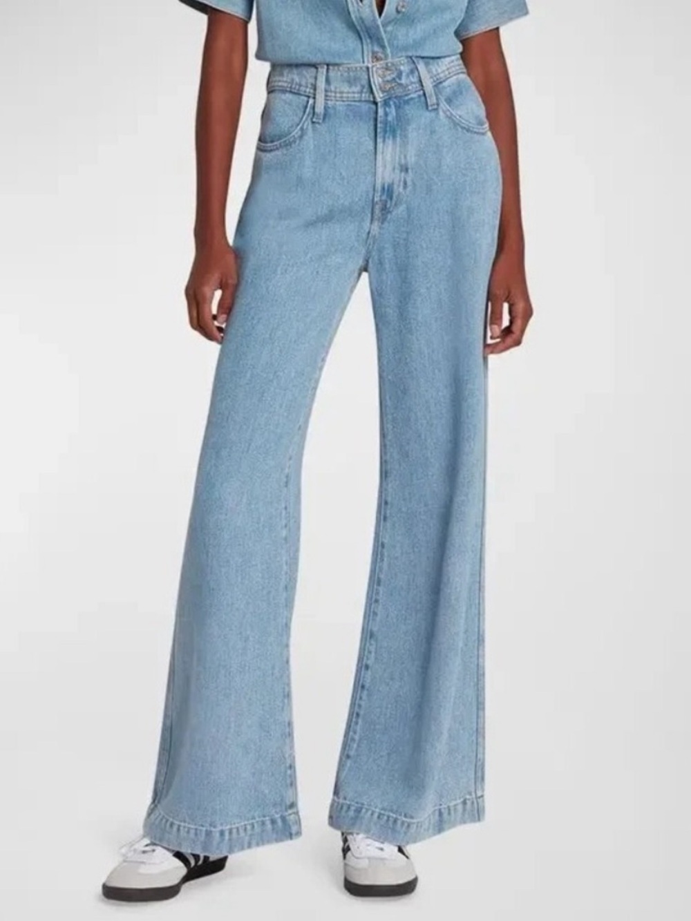 7 For All Mankind Modern Dojo Trouser Wide Leg Jeans in Volcan Blue Women 31